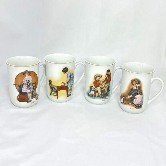 Vintage Norman Rockwell Museum Coffee Cup 1981 Set of 4 Ceramic White w/Gold NOS - Picture 14 of 14